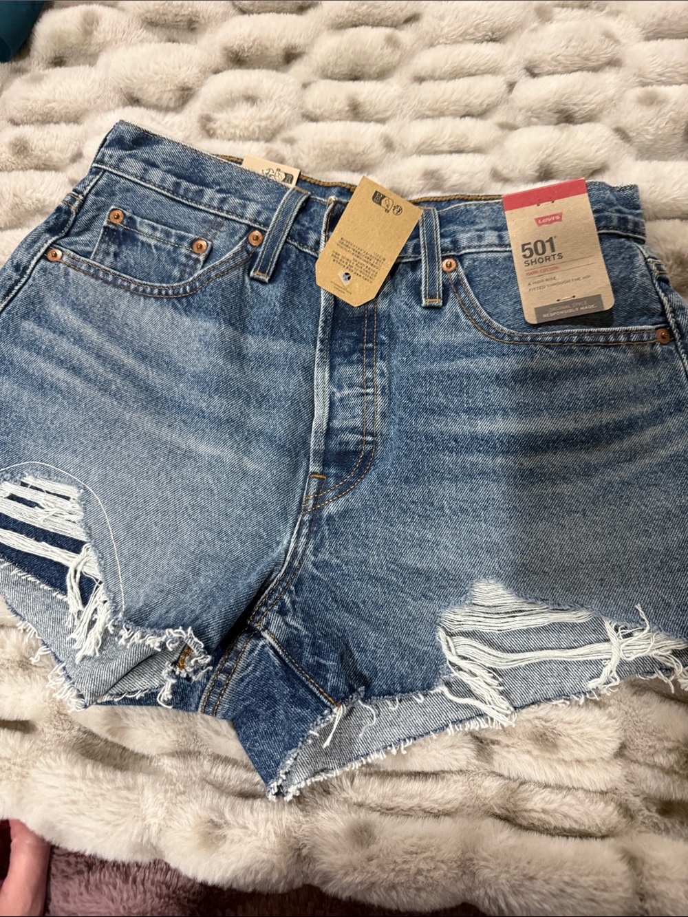 Levi's Light Blue Distressed 501 Jean Shorts 28 nwt